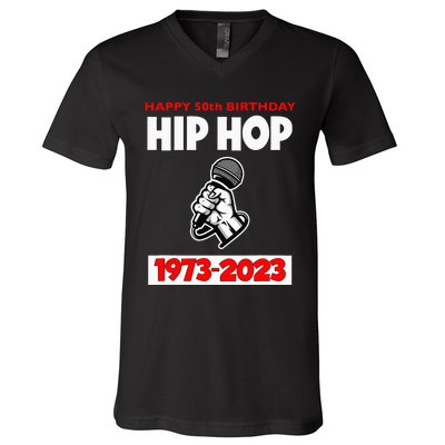 50 Years Hip Hop 50th Anniversary Retro Mic V-Neck T-Shirt