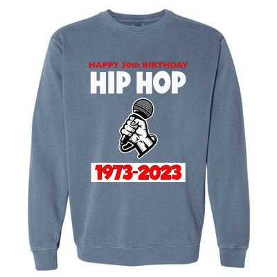 50 Years Hip Hop 50th Anniversary Retro Mic Garment-Dyed Sweatshirt