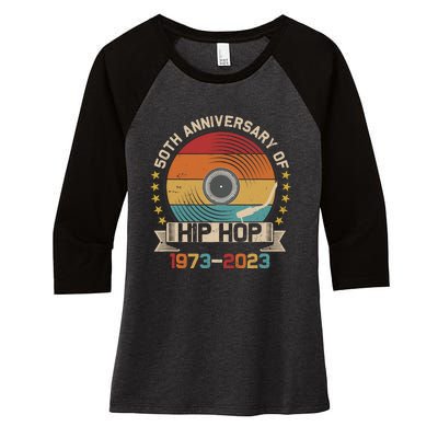 50 Years Hip Hop Vinyl Retro 50th Anniversary Celebration Women's Tri-Blend 3/4-Sleeve Raglan Shirt