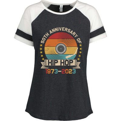 50 Years Hip Hop Vinyl Retro 50th Anniversary Celebration Enza Ladies Jersey Colorblock Tee