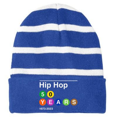 50 Years Of Hip Hop 50th Anniversary Retro Striped Beanie with Solid Band