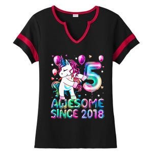 5 Years Old Unicorn Flossing 5th Birthday Girl Unicorn Party Ladies Halftime Notch Neck Tee