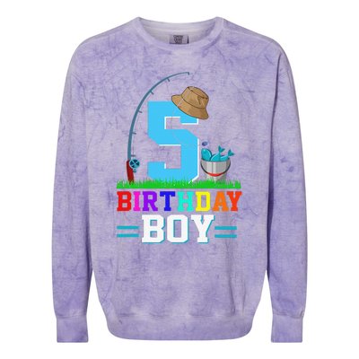 5 Year Old Fishing 5th Birthday Bday Party Decorations Colorblast Crewneck Sweatshirt