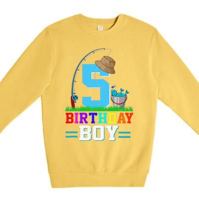 5 Year Old Fishing 5th Birthday Bday Party Decorations Premium Crewneck Sweatshirt