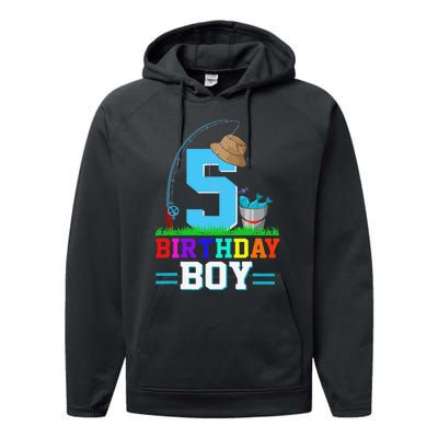 5 Year Old Fishing 5th Birthday Bday Party Decorations Performance Fleece Hoodie