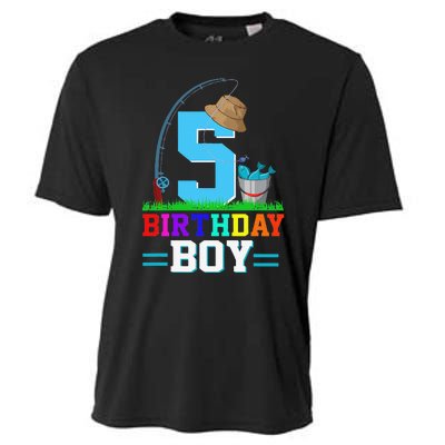 5 Year Old Fishing 5th Birthday Bday Party Decorations Cooling Performance Crew T-Shirt