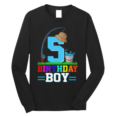 5 Year Old Fishing 5th Birthday Bday Party Decorations Long Sleeve Shirt