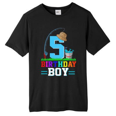 5 Year Old Fishing 5th Birthday Bday Party Decorations Tall Fusion ChromaSoft Performance T-Shirt