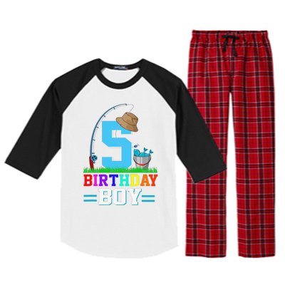 5 Year Old Fishing 5th Birthday Bday Party Decorations Raglan Sleeve Pajama Set