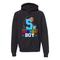 5 Year Old Fishing 5th Birthday Bday Party Decorations Premium Hoodie