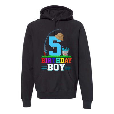 5 Year Old Fishing 5th Birthday Bday Party Decorations Premium Hoodie