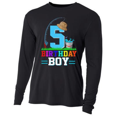 5 Year Old Fishing 5th Birthday Bday Party Decorations Cooling Performance Long Sleeve Crew