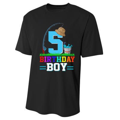 5 Year Old Fishing 5th Birthday Bday Party Decorations Performance Sprint T-Shirt