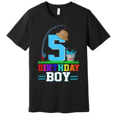 5 Year Old Fishing 5th Birthday Bday Party Decorations Premium T-Shirt