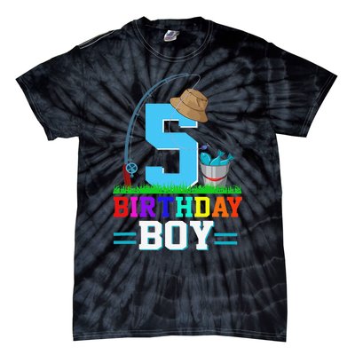 5 Year Old Fishing 5th Birthday Bday Party Decorations Tie-Dye T-Shirt