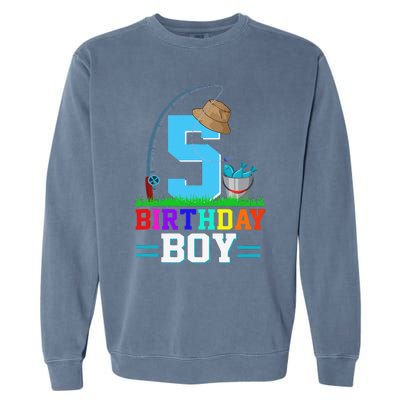 5 Year Old Fishing 5th Birthday Bday Party Decorations Garment-Dyed Sweatshirt