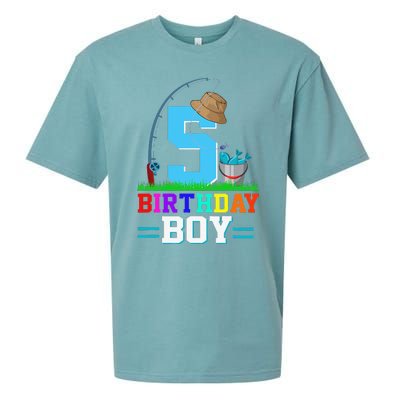 5 Year Old Fishing 5th Birthday Bday Party Decorations Sueded Cloud Jersey T-Shirt