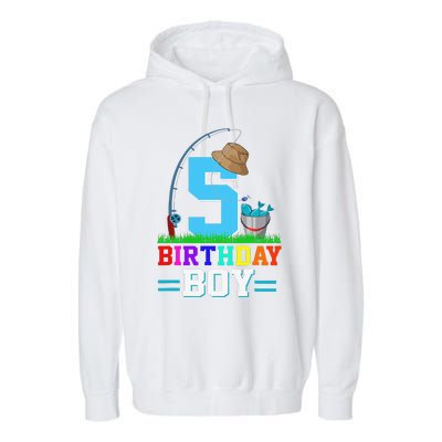 5 Year Old Fishing 5th Birthday Bday Party Decorations Garment-Dyed Fleece Hoodie