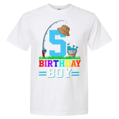 5 Year Old Fishing 5th Birthday Bday Party Decorations Garment-Dyed Heavyweight T-Shirt