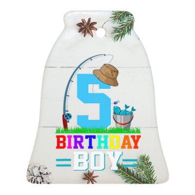 5 Year Old Fishing 5th Birthday Bday Party Decorations Ceramic Bell Ornament