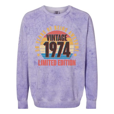 50 Years Of Being Awesome 1974 Limited Edition Vintage Retro Colorblast Crewneck Sweatshirt