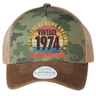 50 Years Of Being Awesome 1974 Limited Edition Vintage Retro Legacy Tie Dye Trucker Hat