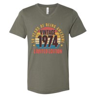 50 Years Of Being Awesome 1974 Limited Edition Vintage Retro V-Neck T-Shirt