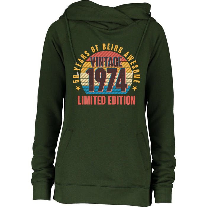 50 Years Of Being Awesome 1974 Limited Edition Vintage Retro Womens Funnel Neck Pullover Hood