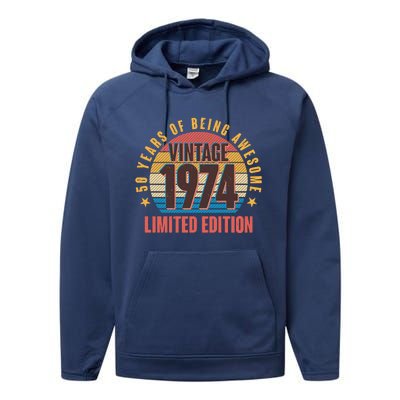 50 Years Of Being Awesome 1974 Limited Edition Vintage Retro Performance Fleece Hoodie