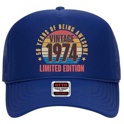 50 Years Of Being Awesome 1974 Limited Edition Vintage Retro High Crown Mesh Back Trucker Hat