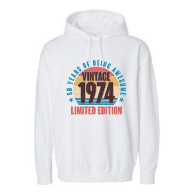 50 Years Of Being Awesome 1974 Limited Edition Vintage Retro Garment-Dyed Fleece Hoodie