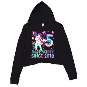 5 Years Old Unicorn Flossing 5th Birthday Girl Unicorn Party Crop Fleece Hoodie