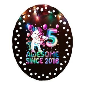 5 Years Old Unicorn Flossing 5th Birthday Girl Unicorn Party Ceramic Oval Ornament