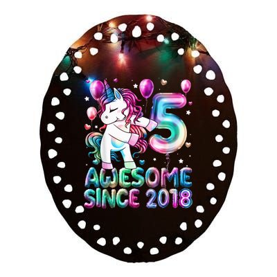 5 Years Old Unicorn Flossing 5th Birthday Girl Unicorn Party Ceramic Oval Ornament