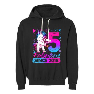 5 Years Old Flossing Unicorn Gifts 5th Birthday Girl Party Garment-Dyed Fleece Hoodie