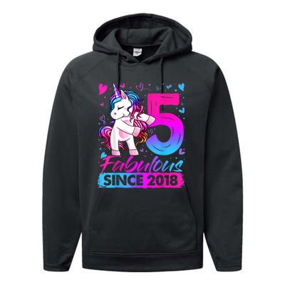 5 Years Old Flossing Unicorn Gifts 5th Birthday Girl Party Performance Fleece Hoodie