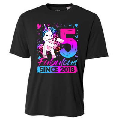 5 Years Old Flossing Unicorn Gifts 5th Birthday Girl Party Cooling Performance Crew T-Shirt