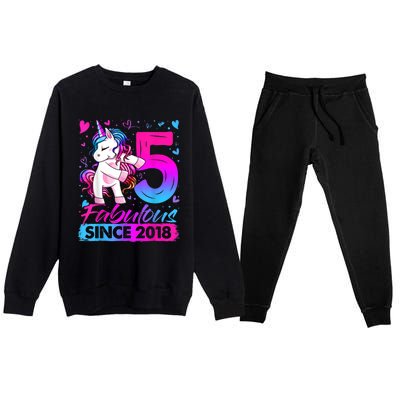 5 Years Old Flossing Unicorn Gifts 5th Birthday Girl Party Premium Crewneck Sweatsuit Set