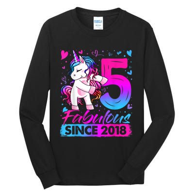 5 Years Old Flossing Unicorn Gifts 5th Birthday Girl Party Tall Long Sleeve T-Shirt