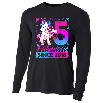 5 Years Old Flossing Unicorn Gifts 5th Birthday Girl Party Cooling Performance Long Sleeve Crew