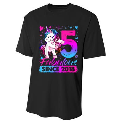 5 Years Old Flossing Unicorn Gifts 5th Birthday Girl Party Performance Sprint T-Shirt