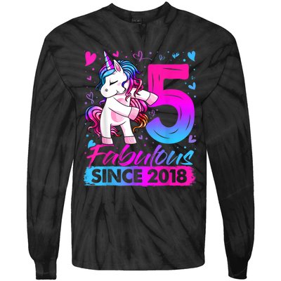 5 Years Old Flossing Unicorn Gifts 5th Birthday Girl Party Tie-Dye Long Sleeve Shirt