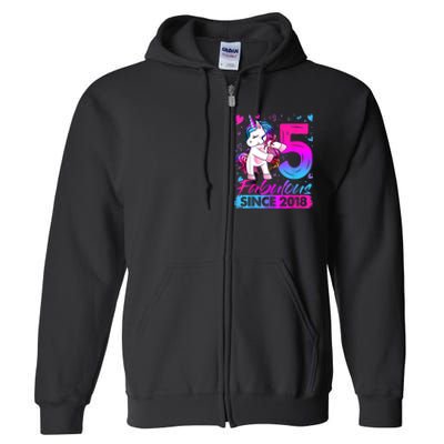 5 Years Old Flossing Unicorn Gifts 5th Birthday Girl Party Full Zip Hoodie