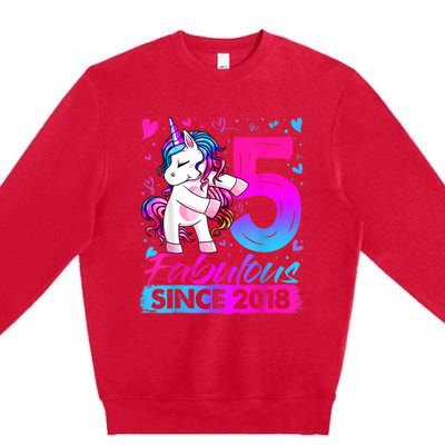 5 Years Old Flossing Unicorn Gifts 5th Birthday Girl Party Premium Crewneck Sweatshirt