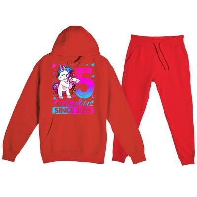 5 Years Old Flossing Unicorn Gifts 5th Birthday Girl Party Premium Hooded Sweatsuit Set