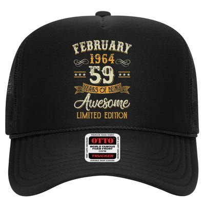 59 Years Old Gifts Vintage February 1964 59th Birthday High Crown Mesh Back Trucker Hat