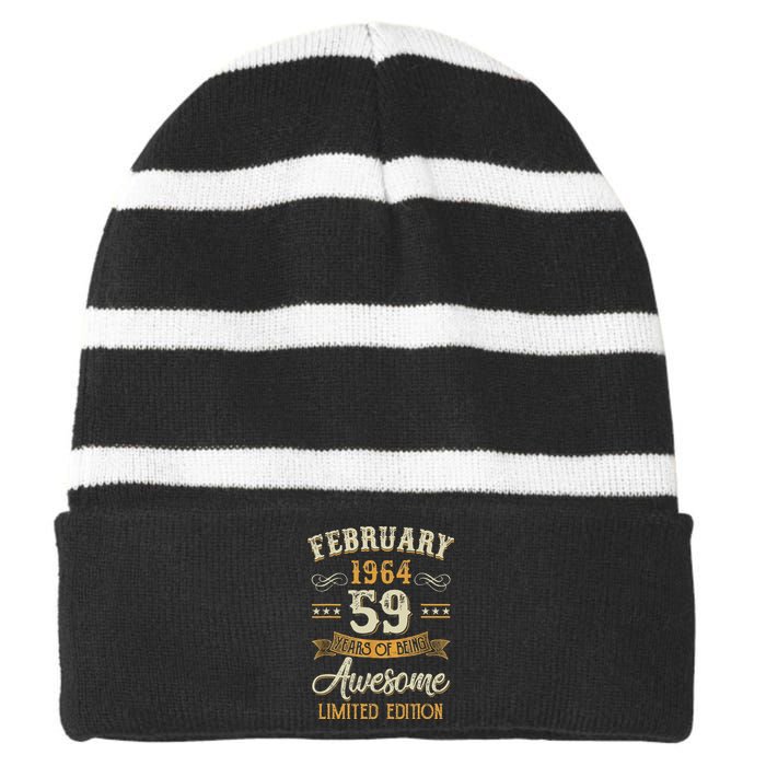 59 Years Old Gifts Vintage February 1964 59th Birthday Striped Beanie with Solid Band