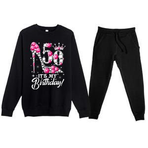 50 Years Old It's My 50th Birthday Funny Pink Diamond Shoes Premium Crewneck Sweatsuit Set