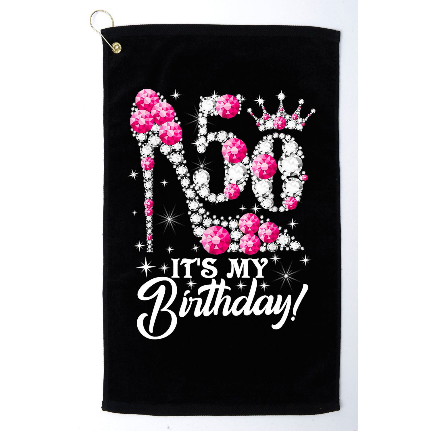 50 Years Old It's My 50th Birthday Funny Pink Diamond Shoes Golf Towel