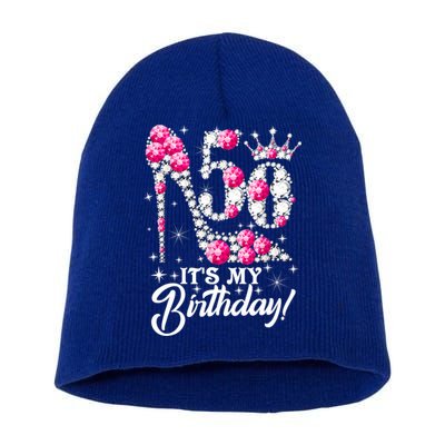 50 Years Old It's My 50th Birthday Funny Pink Diamond Shoes Short Acrylic Beanie